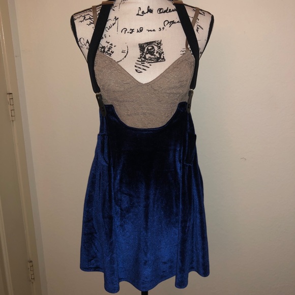 Dresses & Skirts - 1990s Velvet skirt with suspenders, blue, sz small
